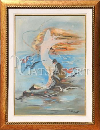 MERMAID IS CAUGHT IN FISHING NETS 70Χ90 AUTHENTIC BOARD