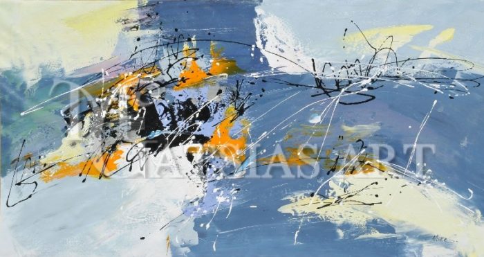 ABSTRACT OIL PAINTING ( BLUE-GREY,ORANGE,BLACK)