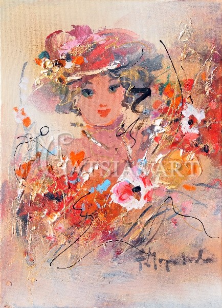 A woman with a tailored flower hat